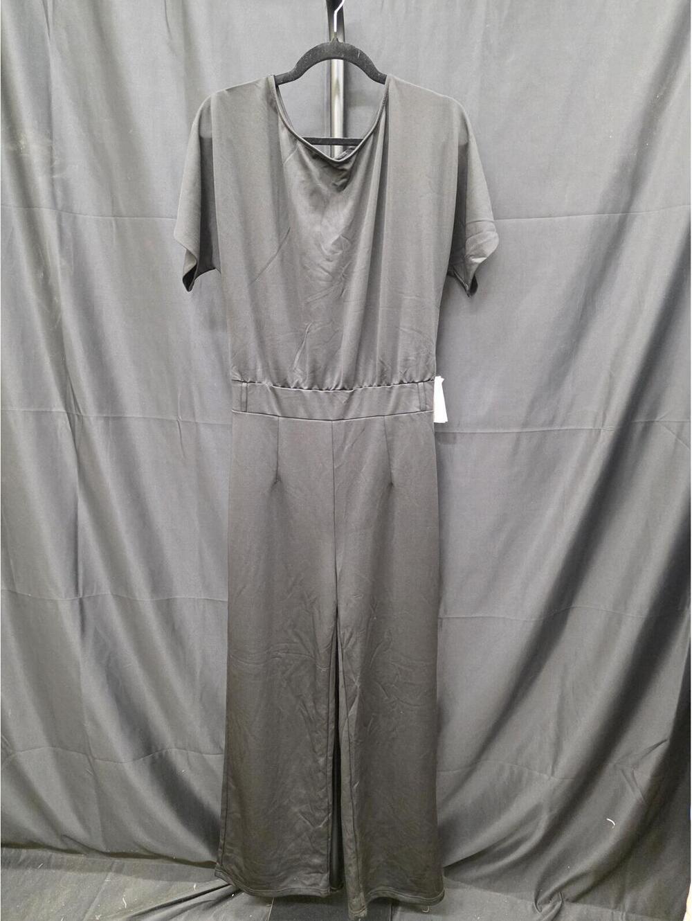 Women’s Short Sleeve Wide Leg Long Jumpsuit Black L